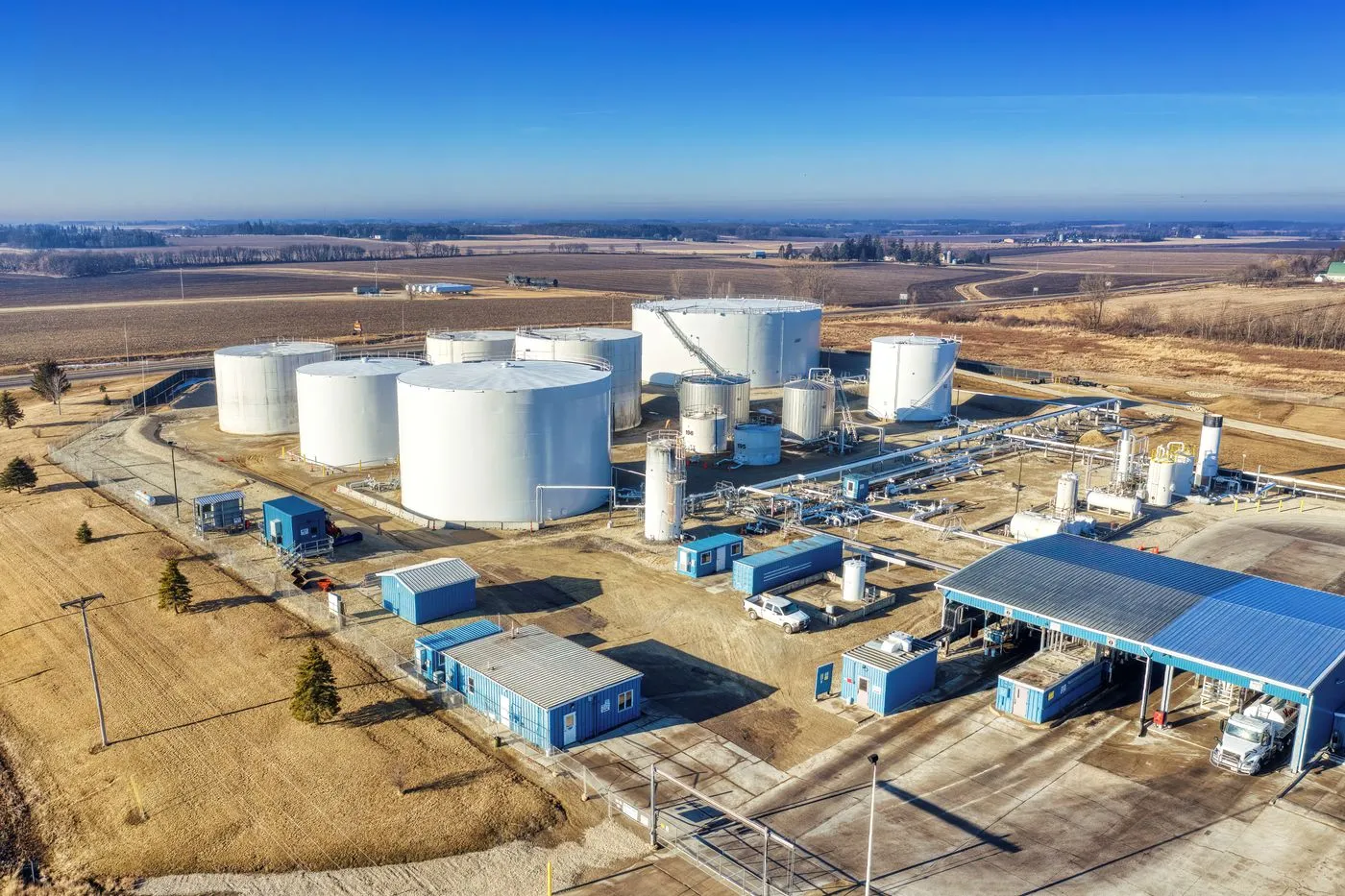 An aerial view of a heavy industrial facility