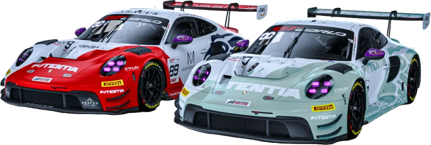 The two Potentia-liveried Lionspeed GP Porsche race cars
